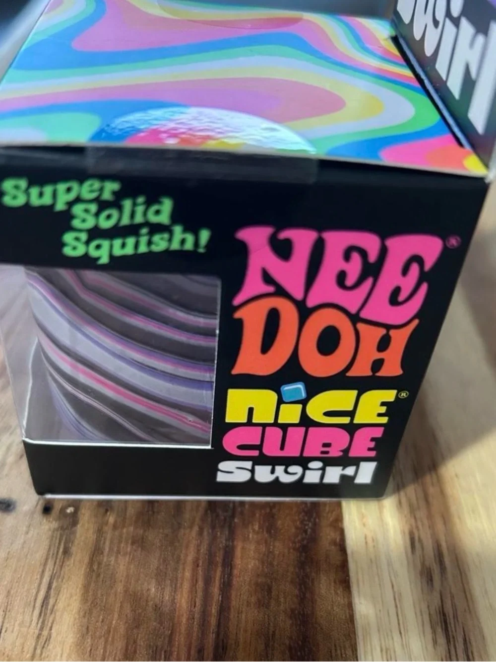 Nee Doh Nice Cube Swirl Purple & Gray Super Solid Squish Medium in size